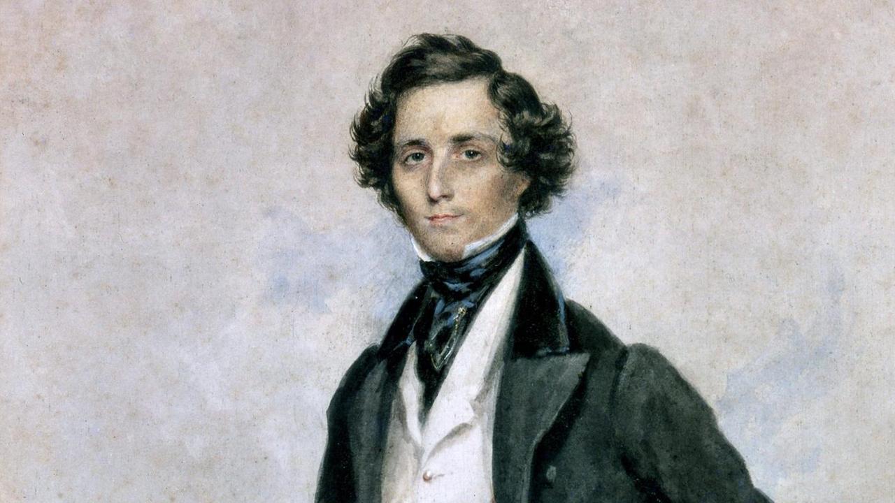 In der Mode von 1825 malte James Warren Childe den jungen Komponisten mit dunklen Locken. In der Mode von 1825 malte James Warren Childe den jungen Komponisten mit dunklen Locken.