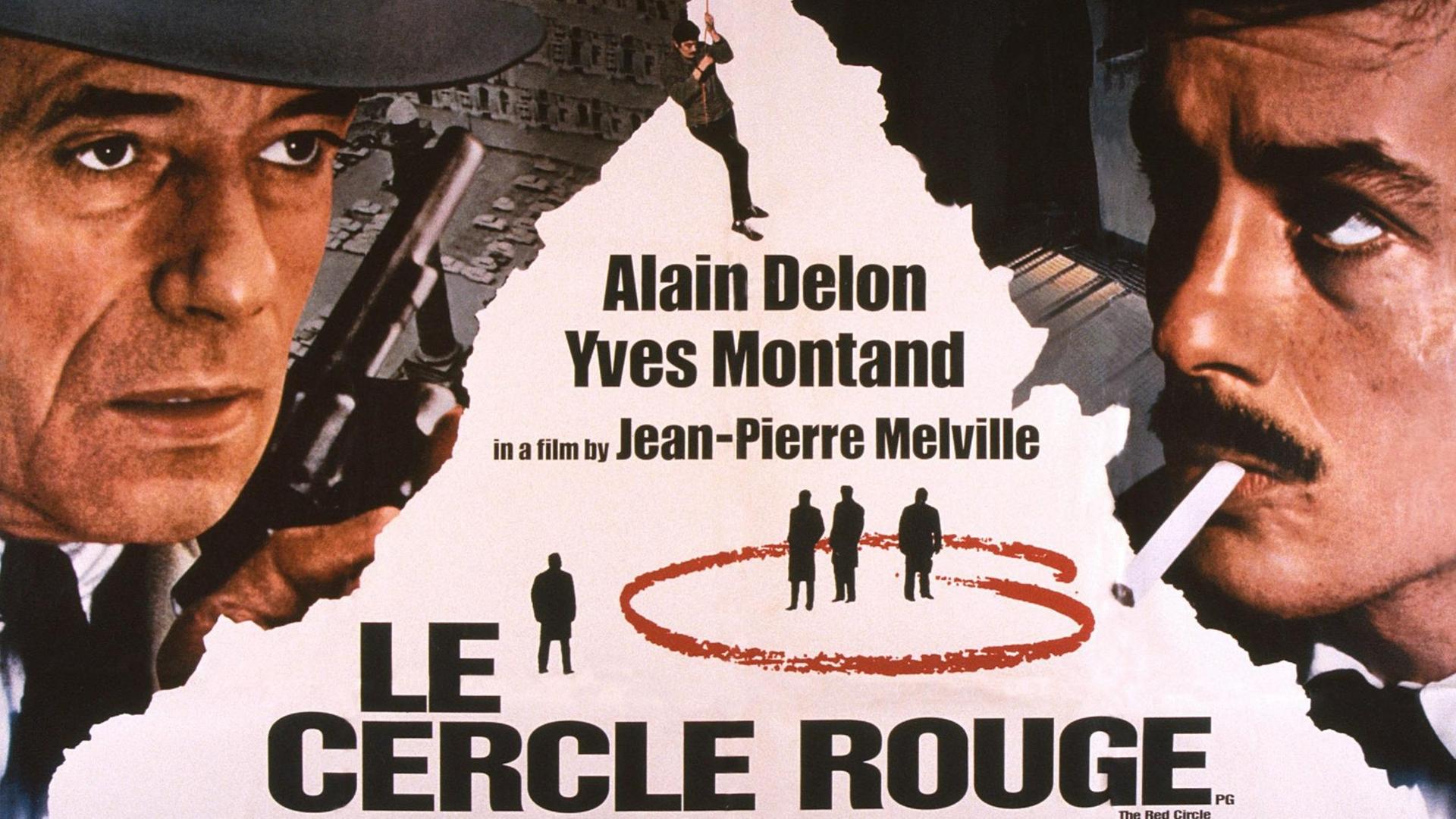 Auf dem Original-Filmplakat von "LE CERCLE ROUGE", "Vier im roten Kreis", blicken Zeichnungen von Yves Montand und Alain Delon vom Seitenrand ins Bild. Yves Montand (links)und Alain Delon auf dem Original-Filmplakat von Jean-Pierre Melvilles Thriller "LE CERCLE ROUGE", "Vier im roten Kreis". Auf dem Original-Filmplakat von "LE CERCLE ROUGE", "Vier im roten Kreis", blicken Zeichnungen von Yves Montand und Alain Delon vom Seitenrand ins Bild. Yves Montand (links)und Alain Delon auf dem Original-Filmplakat von Jean-Pierre Melvilles Thriller "LE CERCLE ROUGE", "Vier im roten Kreis".