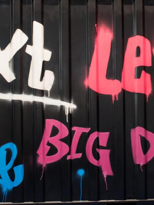 "Next Level Big Data" steht mit Graffiti auf einem Container