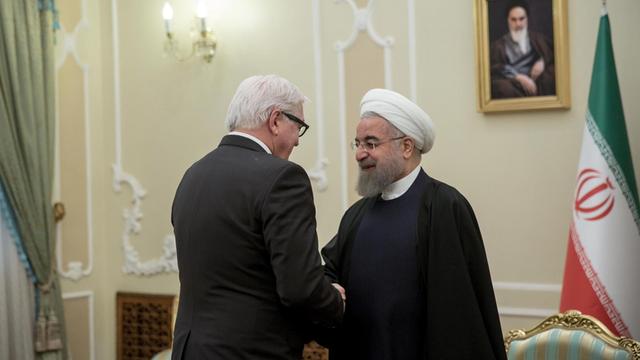 Bundesaußenminister Frank-Walter Steinmeier (SPD) spricht mit Irans Staatspräsident Hassan Rohani in Teheran.