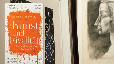 Buchcover  "Kunst und Rivalität" von Sebastian Smee, im Hintergrund Kunst von Matisse und Picasso