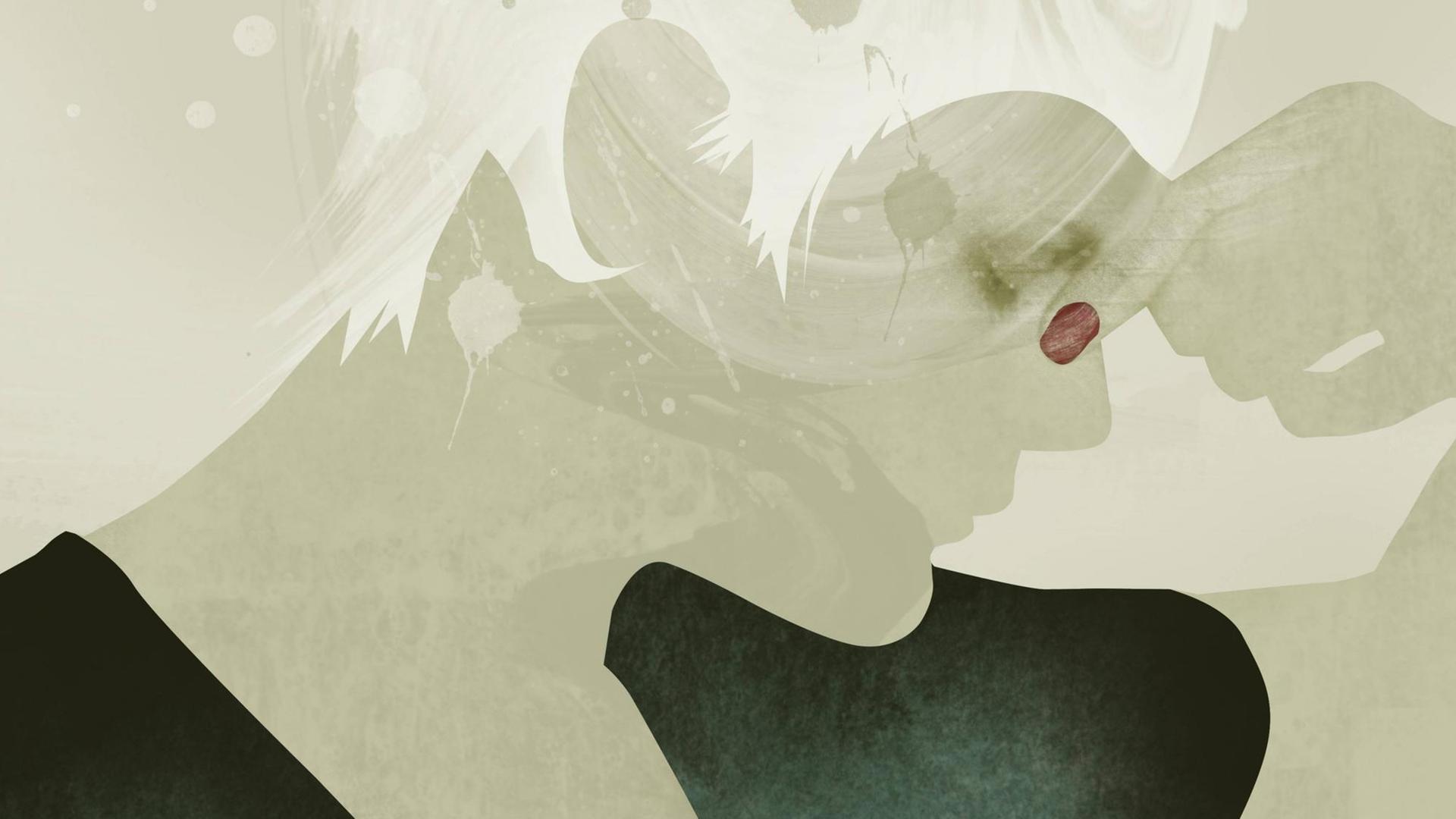 Illustration einer Frau, die eine Panikattacke hat. Illustration einer Frau, die eine Panikattacke hat.