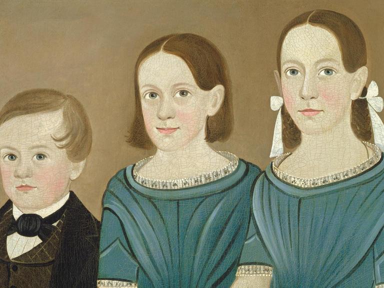 Auf einem Bild des Malers Sturtevant J. Hamblin sind zwei Schwestern mit ihrem kleinen Bruder zu sehen. Es wurde um das Jahr 1850 herum gemalt.