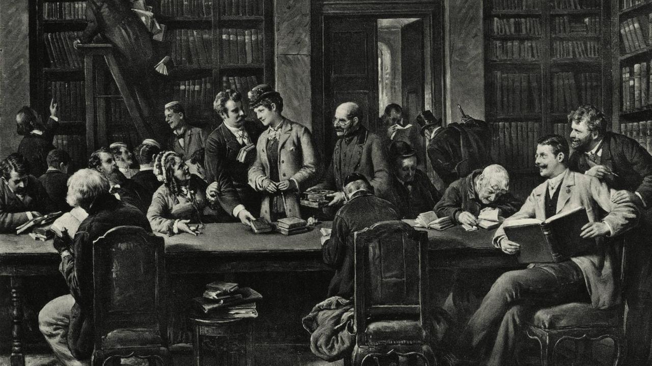 "In der Bibliothek" Gemälde von Emanuel Spitzer, 1895.