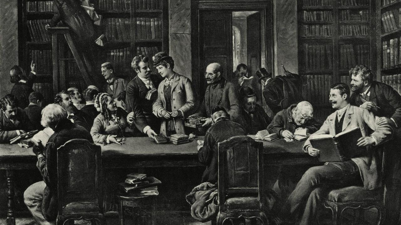 "In der Bibliothek" Gemälde von Emanuel Spitzer, 1895. "In der Bibliothek" Gemälde von Emanuel Spitzer, 1895.