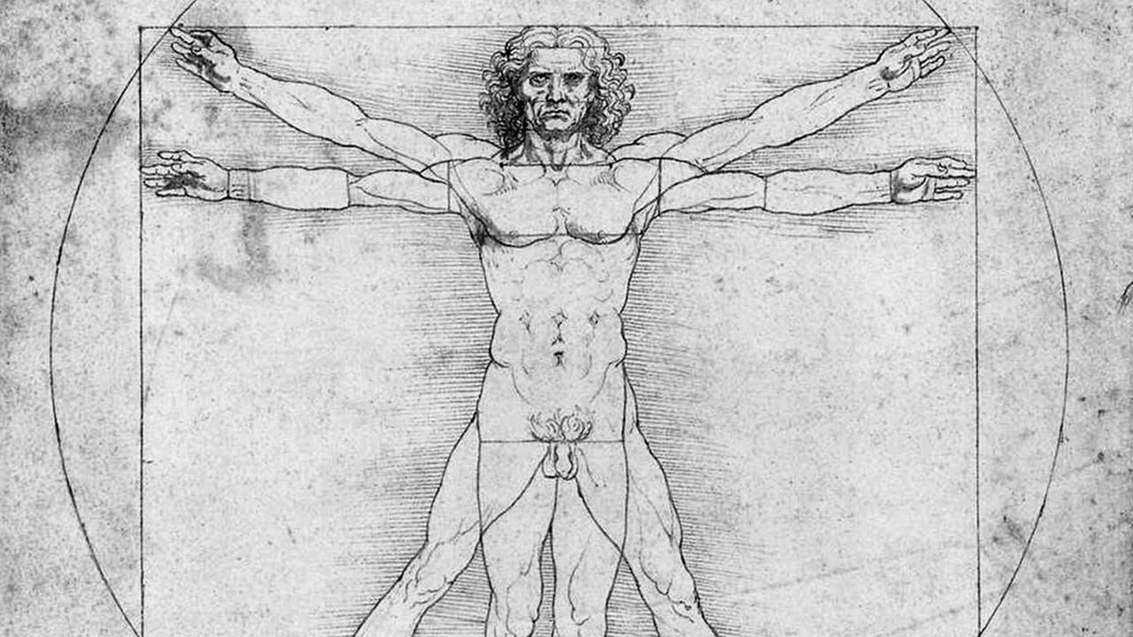 Die berühmte Zeichnung "Vitruvianischer Mensch" von Leonardo da Vinci
