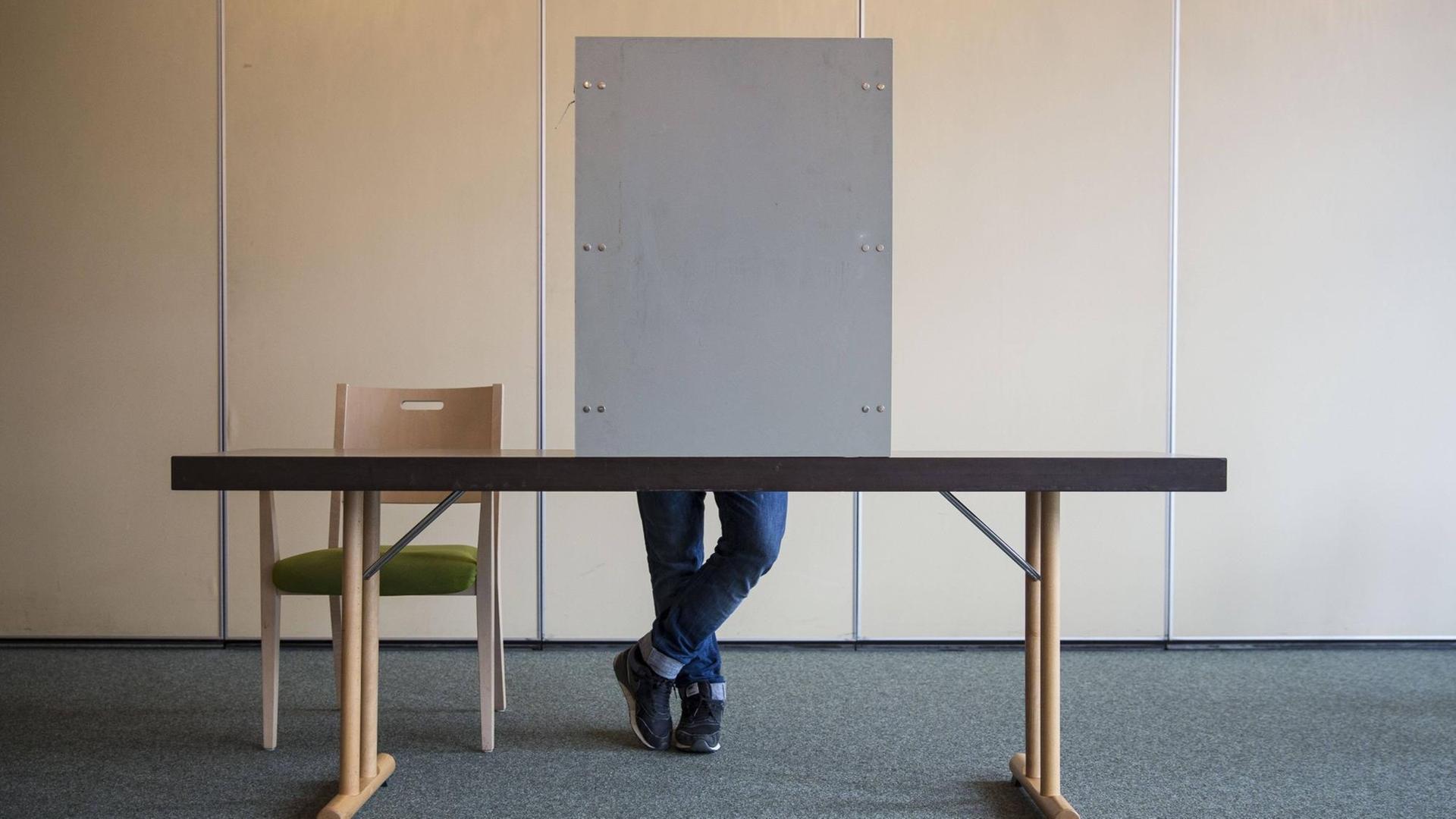 Ein Wähler steht bei den Landtagswahlen Rheinland-Pfalz am 13.03.2016 in einer Wahlkabine. Ein Wähler steht bei den Landtagswahlen Rheinland-Pfalz am 13.03.2016 in einer Wahlkabine.