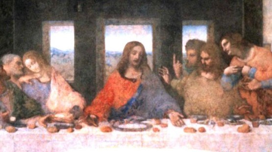 Ausschnitt aus "Das letzte Abendmahl" von Leonardo da Vinci: Jesus in der Mitte der Tafel Ausschnitt aus "Das letzte Abendmahl" von Leonardo da Vinci: Jesus in der Mitte der Tafel