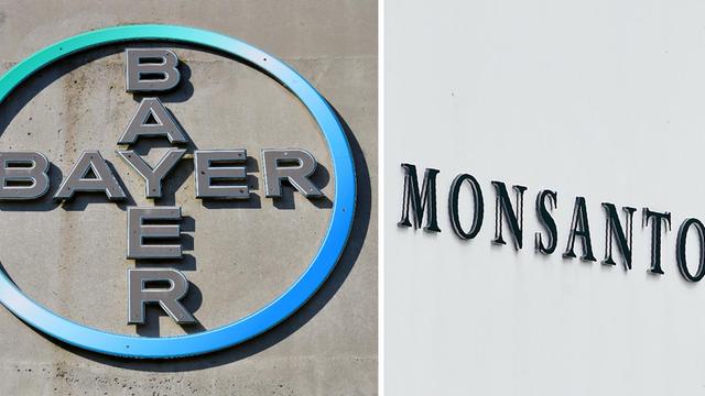 Die Logos von Bayer und Monsanto nebeneinander