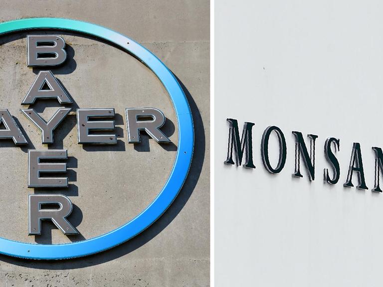 Die Logos von Bayer und Monsanto nebeneinander