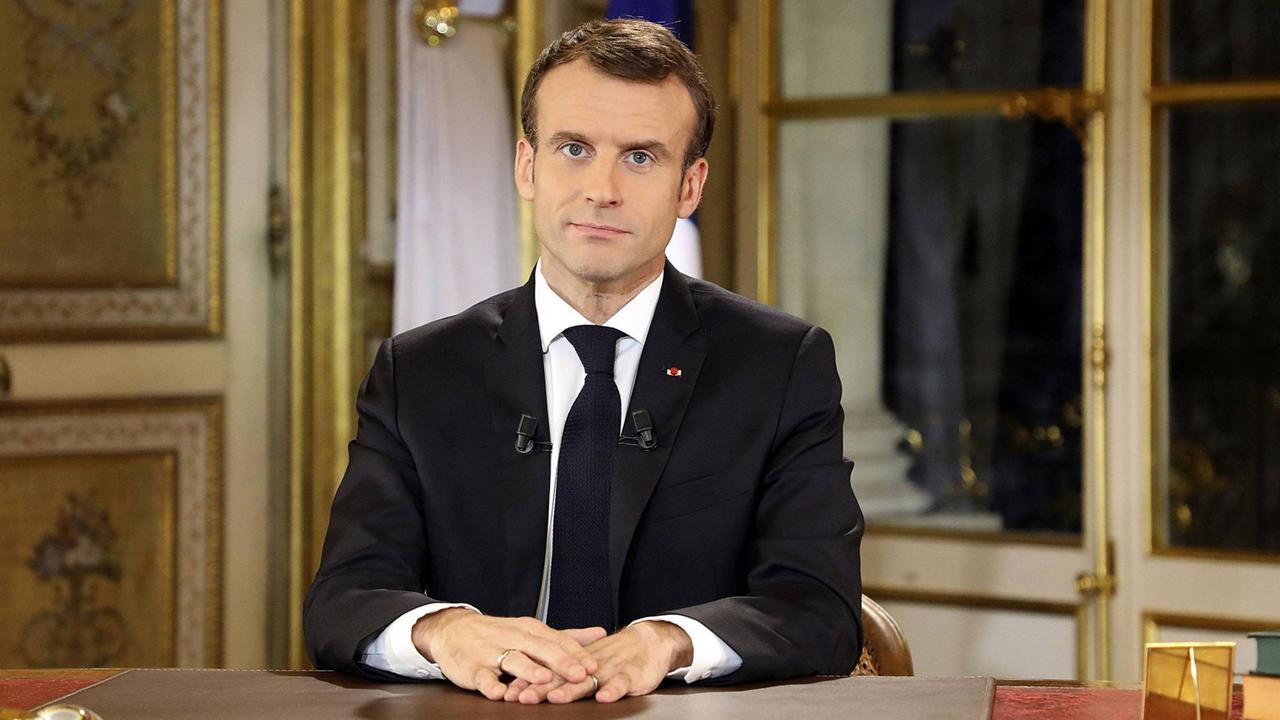 Emmanuel Macron während seiner Ansprache. Emmanuel Macron während seiner Ansprache.