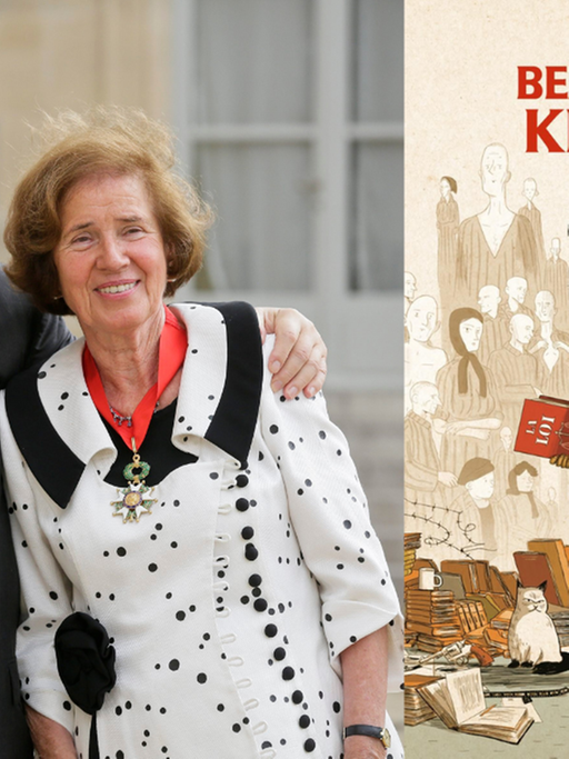 Das Ehepaar Beate und Serge Klarsfeld und das Buchcover zu „Beate und Serge Klarsfeld: Die Nazijäger“