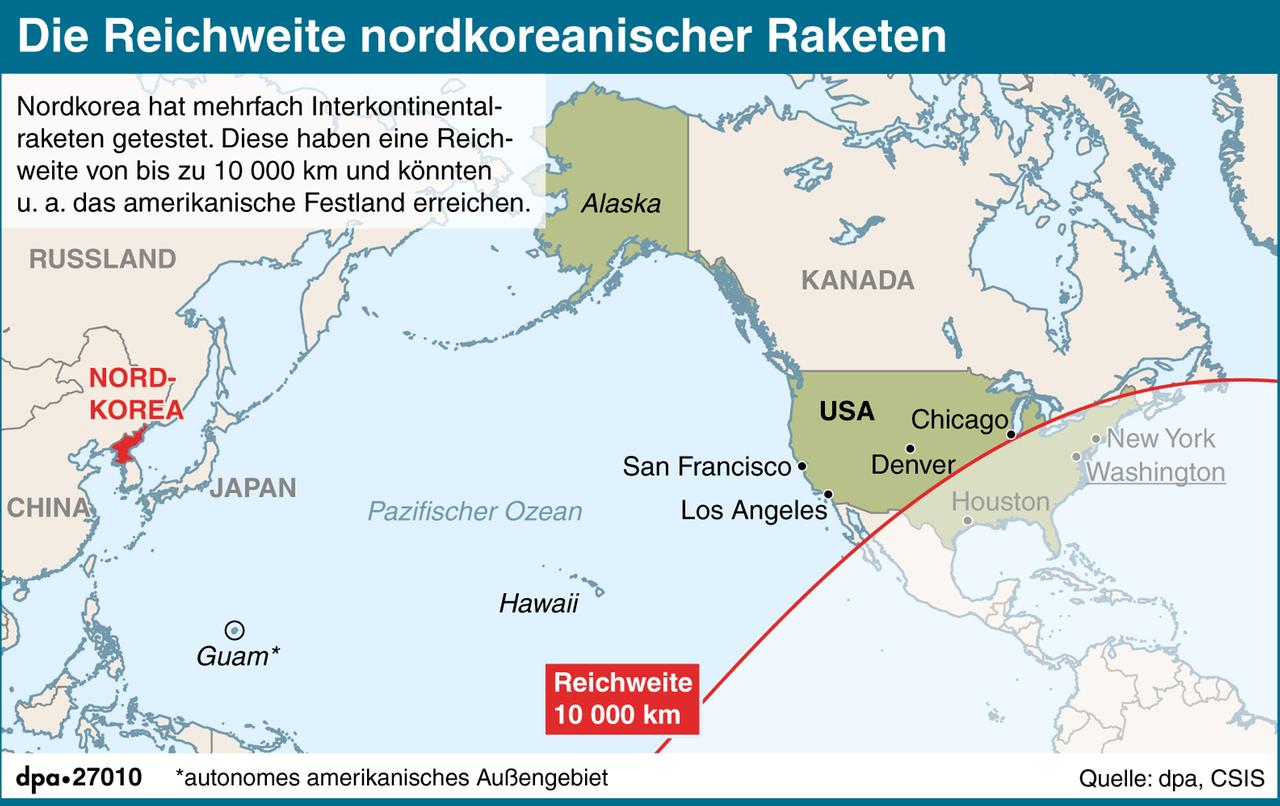 Nordkoreas Militär hat den Vereinigten Staaten mit einem Raketenangriff auf die US-Pazifikinsel Guam gedroht. 