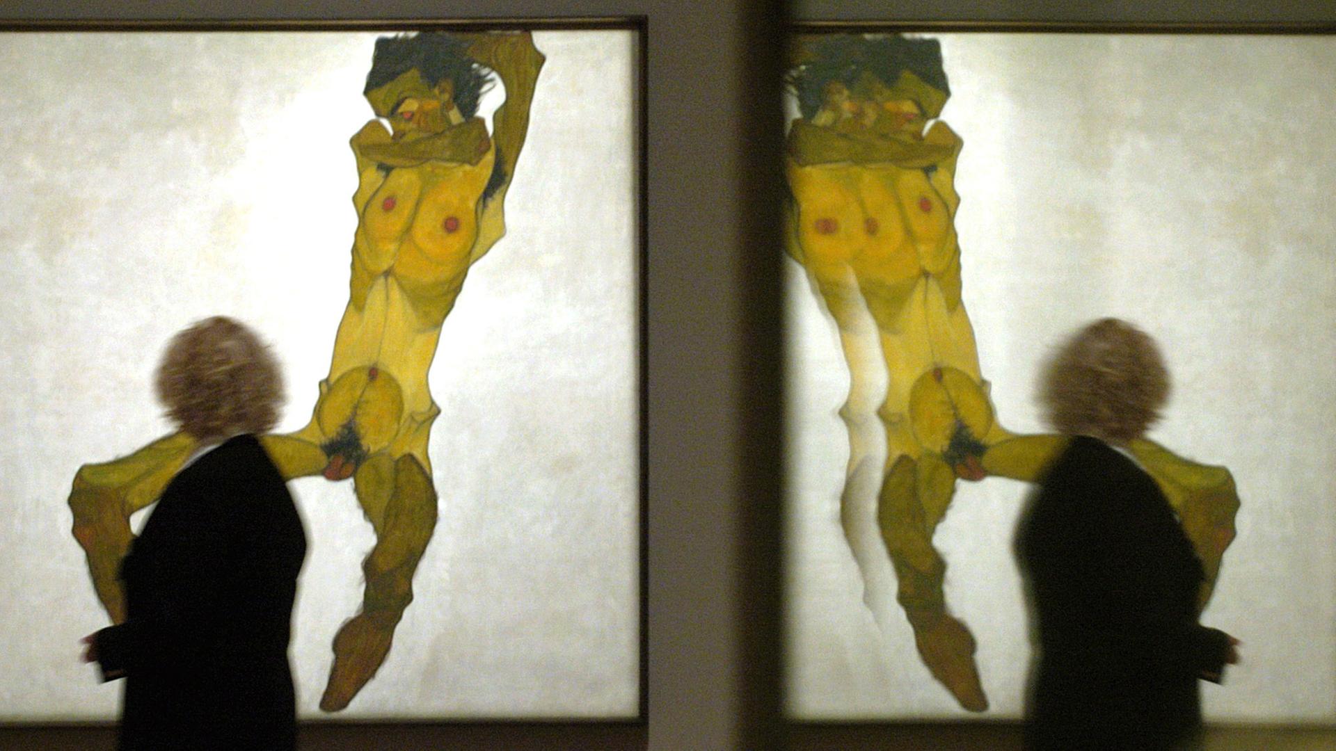 Ein Gemälde von Egon Schiele bei einer Ausstellung in der Schirn-Kunsthalle in Frankfurt am Main.