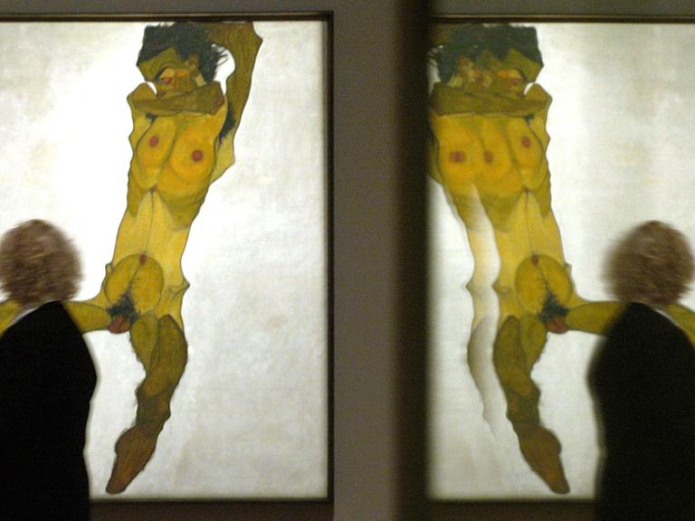 Ein Gemälde von Egon Schiele bei einer Ausstellung in der Schirn-Kunsthalle in Frankfurt am Main.