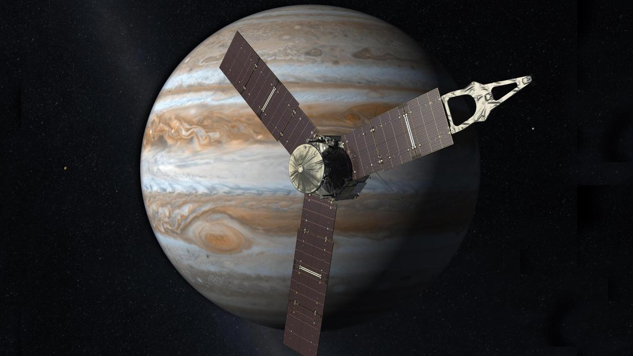 Die Raumsonde Juno läuft zwar gerade um den Jupiter, hatte aber die Einschlagstelle nicht im Blick (Illustration) Die Raumsonde Juno läuft zwar gerade um den Jupiter, hatte aber die Einschlagstelle nicht im Blick (Illustration)