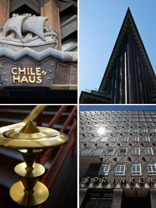 Details und Ansichten von den Gebäuden "Chilehaus" und "Sprinkenhof" im Kontorhausviertel in Hamburg, aufgenommen am 01.07.2015. Das Kontorhausviertel und die Speicherstadt wurden zum Weltkulturerbe ernannt.