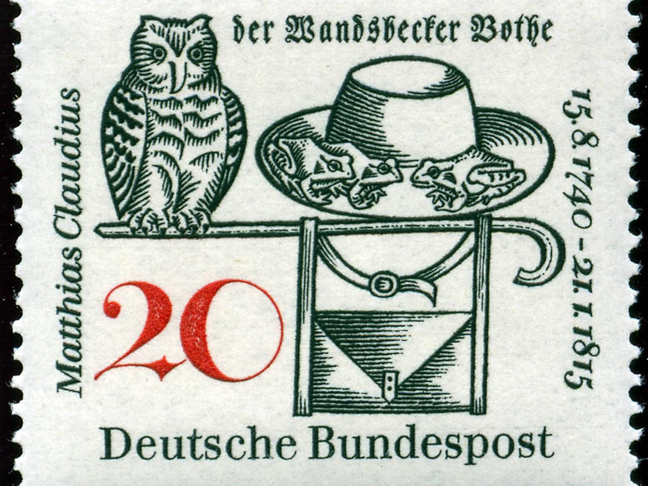 Briefmarke der Deutschen Bundespost zur Erinnerung an den Schriftsteller und Dichter Matthias Claudius, Briefmarke der Deutschen Bundespost zur Erinnerung an den Schriftsteller und Dichter Matthias Claudius,