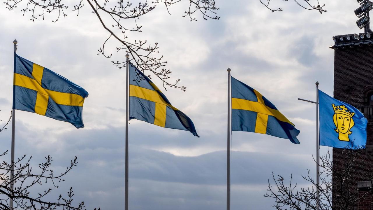 Schwedische Flaggen wehen Schwedische Flaggen wehen