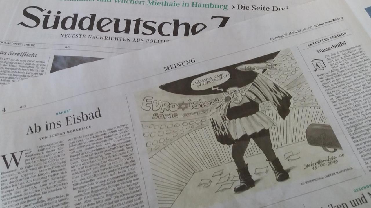 Die Zeichnung des Karikaturisten Dieter Hanitzsch zeigt den israelischen Premierminister Benjamin Netanjahu in Gestalt der Gewinnerin des Eurovision Song Contest, Netta. Die Zeichnung des Karikaturisten Dieter Hanitzsch zeigt den israelischen Premierminister Benjamin Netanjahu in Gestalt der Gewinnerin des Eurovision Song Contest, Netta.