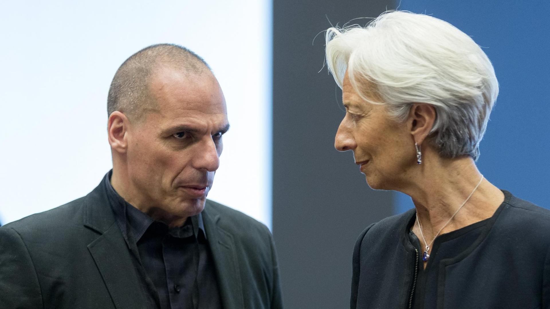 Griechenlands Finanzminister Varoufakis und IWF-Chefin Lagarde. Griechenlands Finanzminister Varoufakis und IWF-Chefin Lagarde.