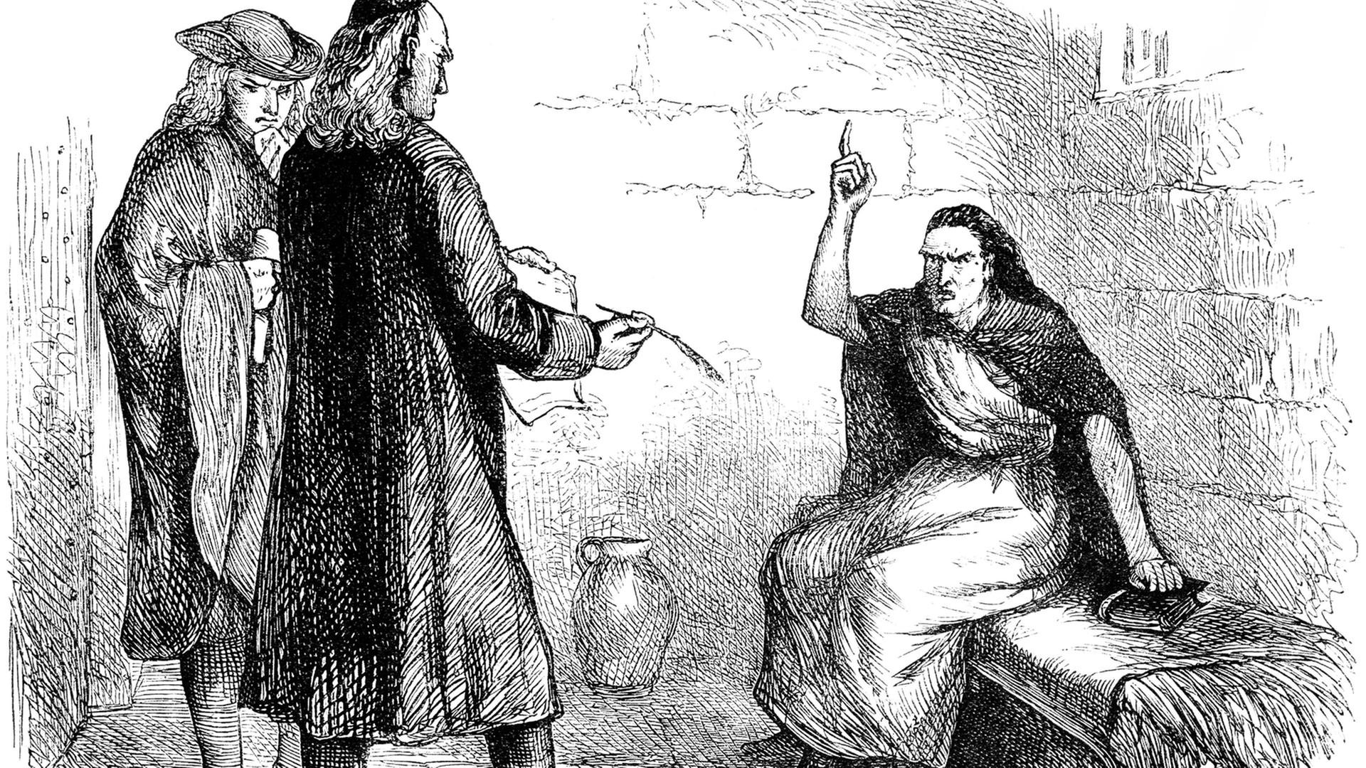 Die historische Zeichnung zeigt Martha Corey. Sie wurde 1692 in den Hexenprozessen von Salem als Hexe angeklagt und hingerichtet. Die historische Zeichnung zeigt Martha Corey. Sie wurde 1692 in den Hexenprozessen von Salem als Hexe angeklagt und hingerichtet.
