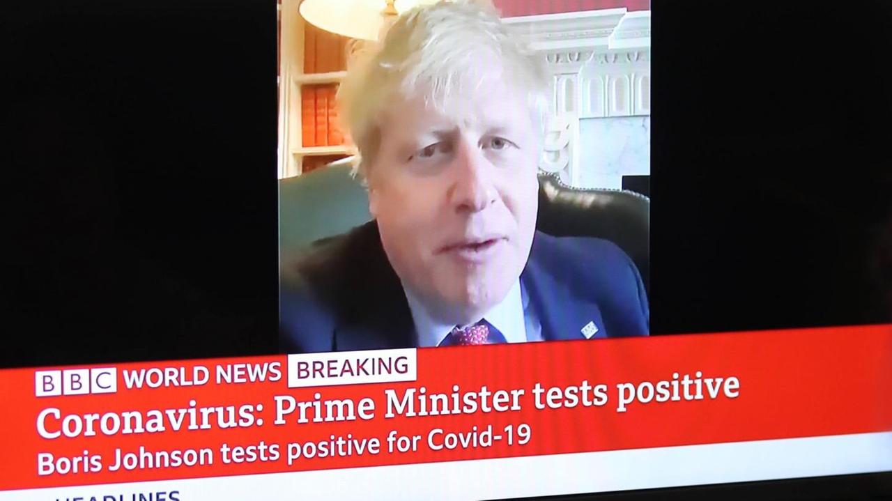 A girl looks at BBC World News giving the Breaking News of UK Prime Minister Boris Johnson tested positive at the Coronavirus Most part of Europe is today on a sweeping confinement to try to slow down the spread of the Covid-19 Pandemic. Boris Johnson, UK Prime Minister. 
