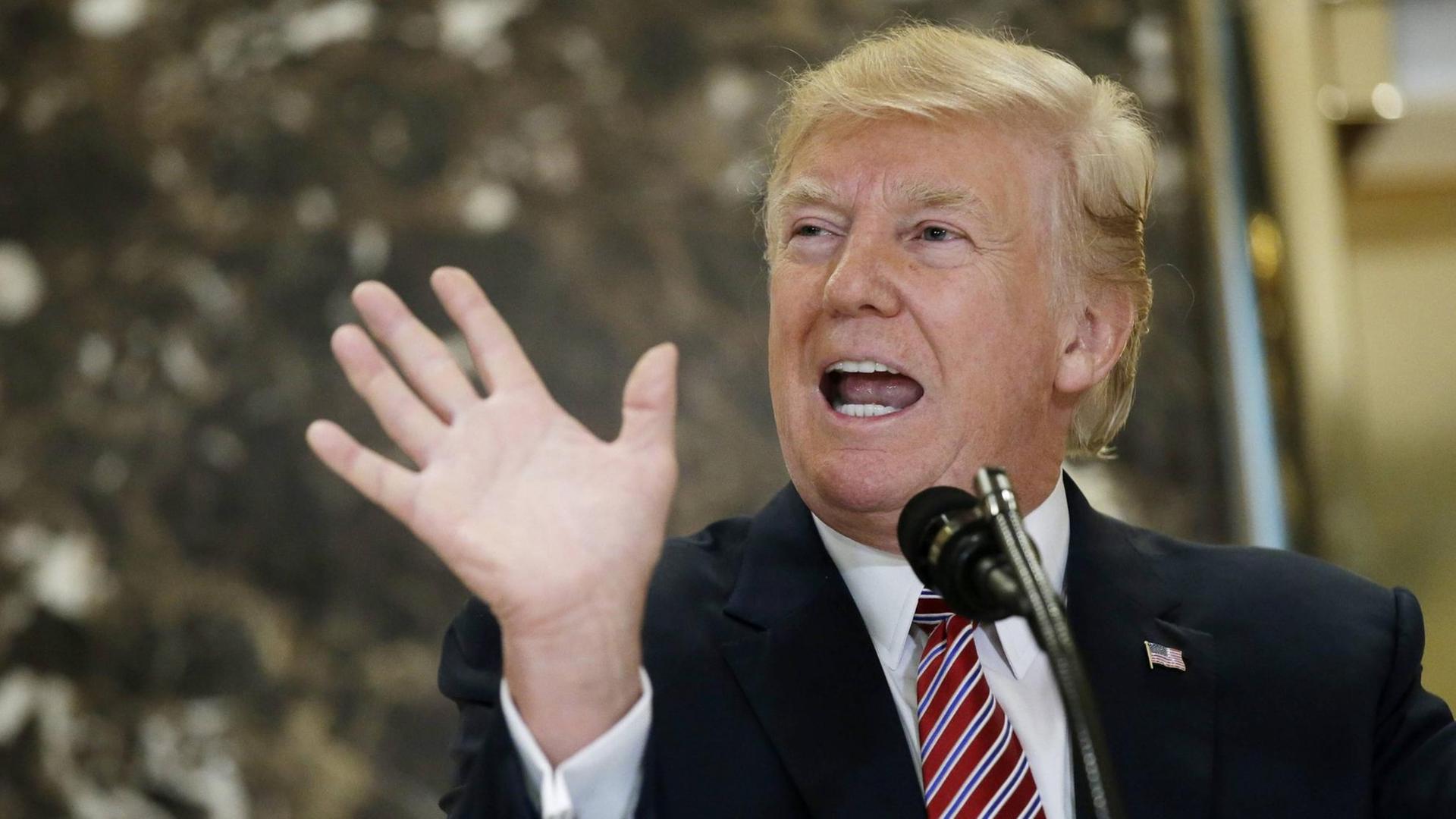 US-Präsident Donald Trump am 15.08.2017 auf einer Pressekonferenz zu seinem neuen Infrastrukturprogramm US-Präsident Donald Trump am 15.08.2017 auf einer Pressekonferenz zu seinem neuen Infrastrukturprogramm