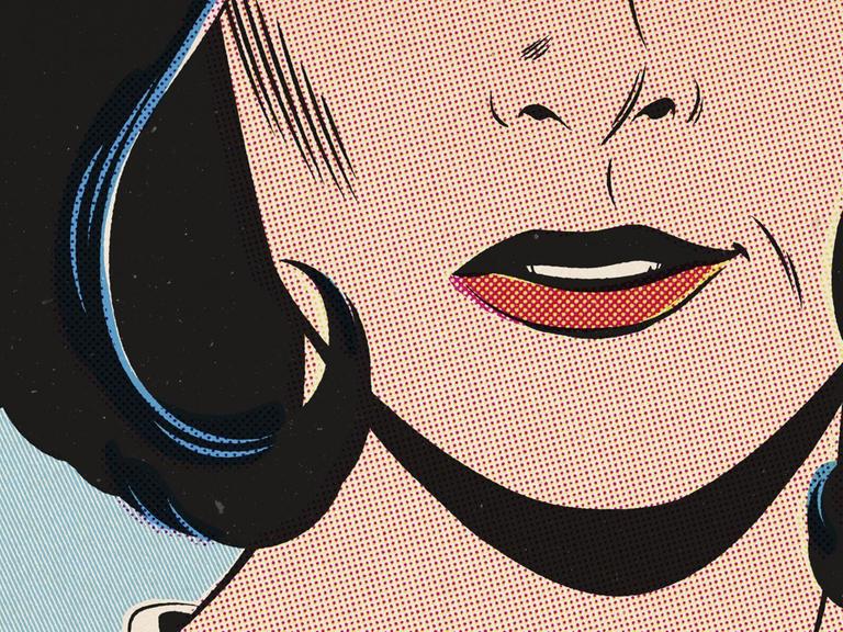Nahaufnahme der unteren Hälfte eines Frauengesichts im Roy-Lichtenstein-Stil (Illustration)