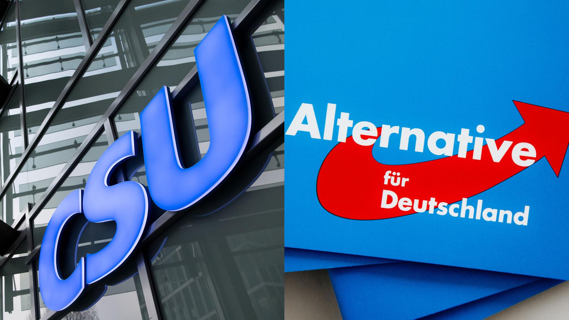 Eine Bildcombo zeigt die Parteilogos von CSU und AfD. Eine Bildcombo zeigt die Parteilogos von CSU und AfD.