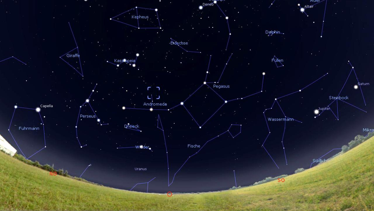 Das Sternbild Andromeda mit der berühmten Galaxie ist jetzt abends am Osthimmel zu erkennen Das Sternbild Andromeda mit der berühmten Galaxie ist jetzt abends am Osthimmel zu erkennen