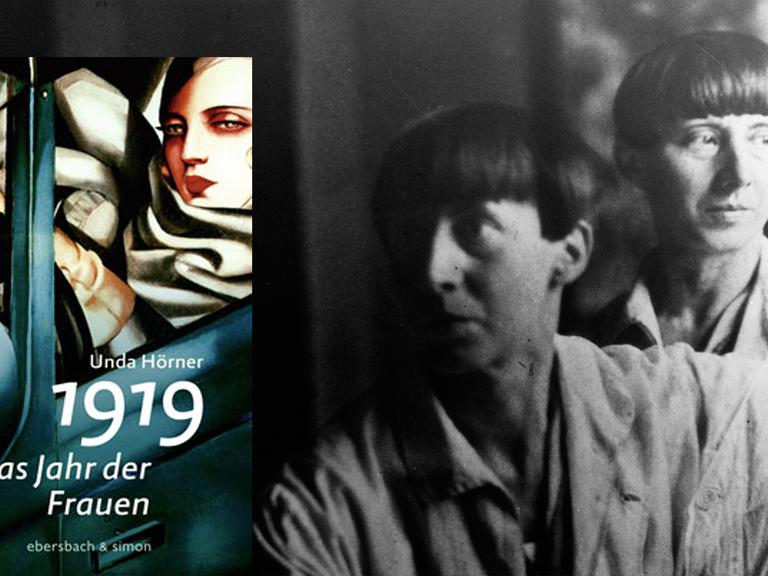 Buchcover Unda Hörner: "1919: Das Jahr der Frauen". Im Hintergrund ist die Künstlerin Hannah Höch in ihrem Atelier zu sehen.
