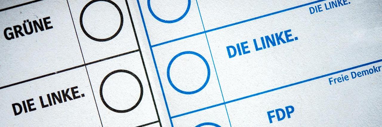 Ausschnitt aus einem Wahl-Zettel mit den Partei-Namen Grüne, Die Linke und FDP Ausschnitt aus einem Wahl-Zettel mit den Partei-Namen Grüne, Die Linke und FDP