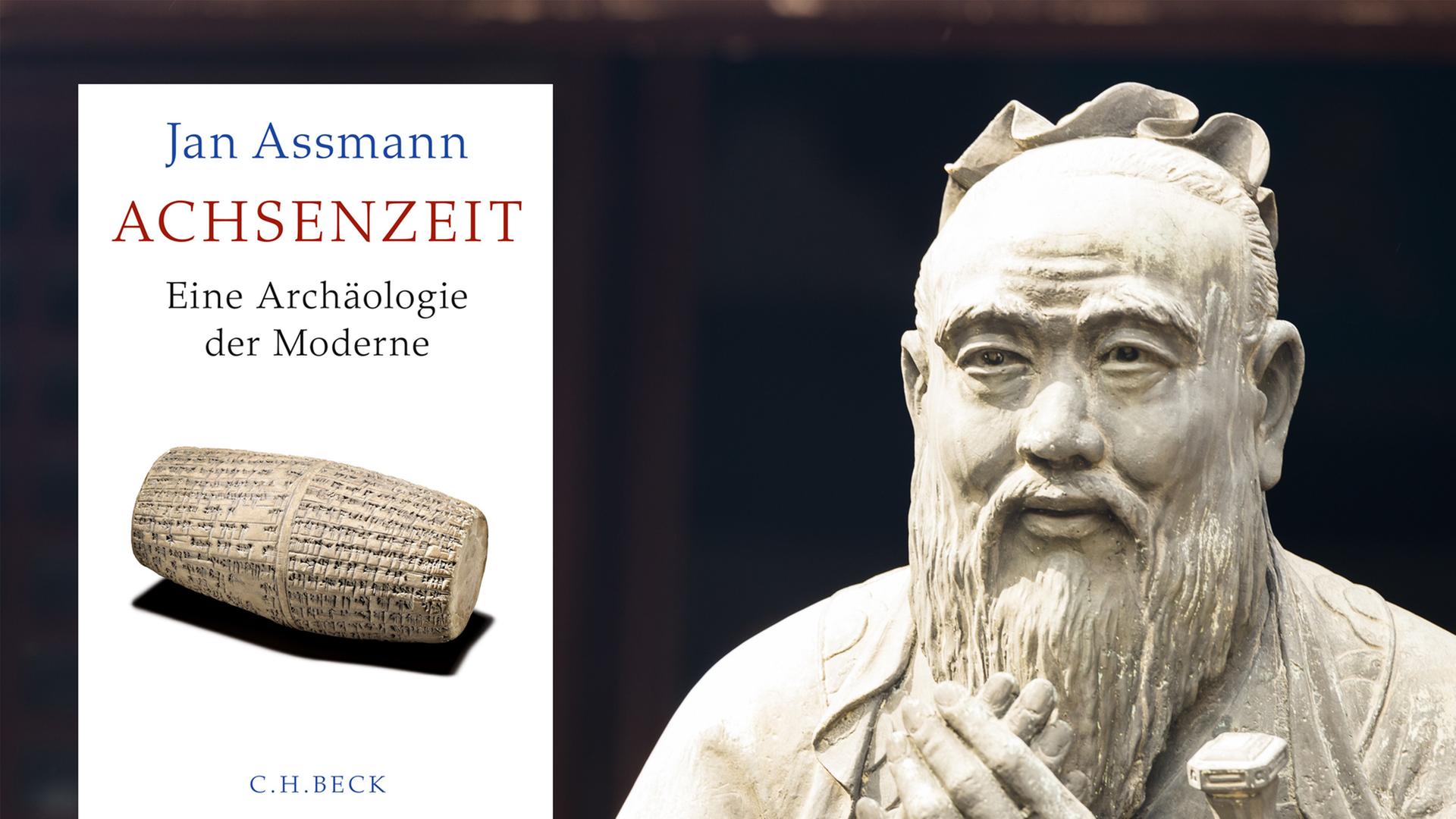 Cover: "Jan Assmann: Achsenzeit. Eine Archäologie der Moderne" und Konfuzius-Statue