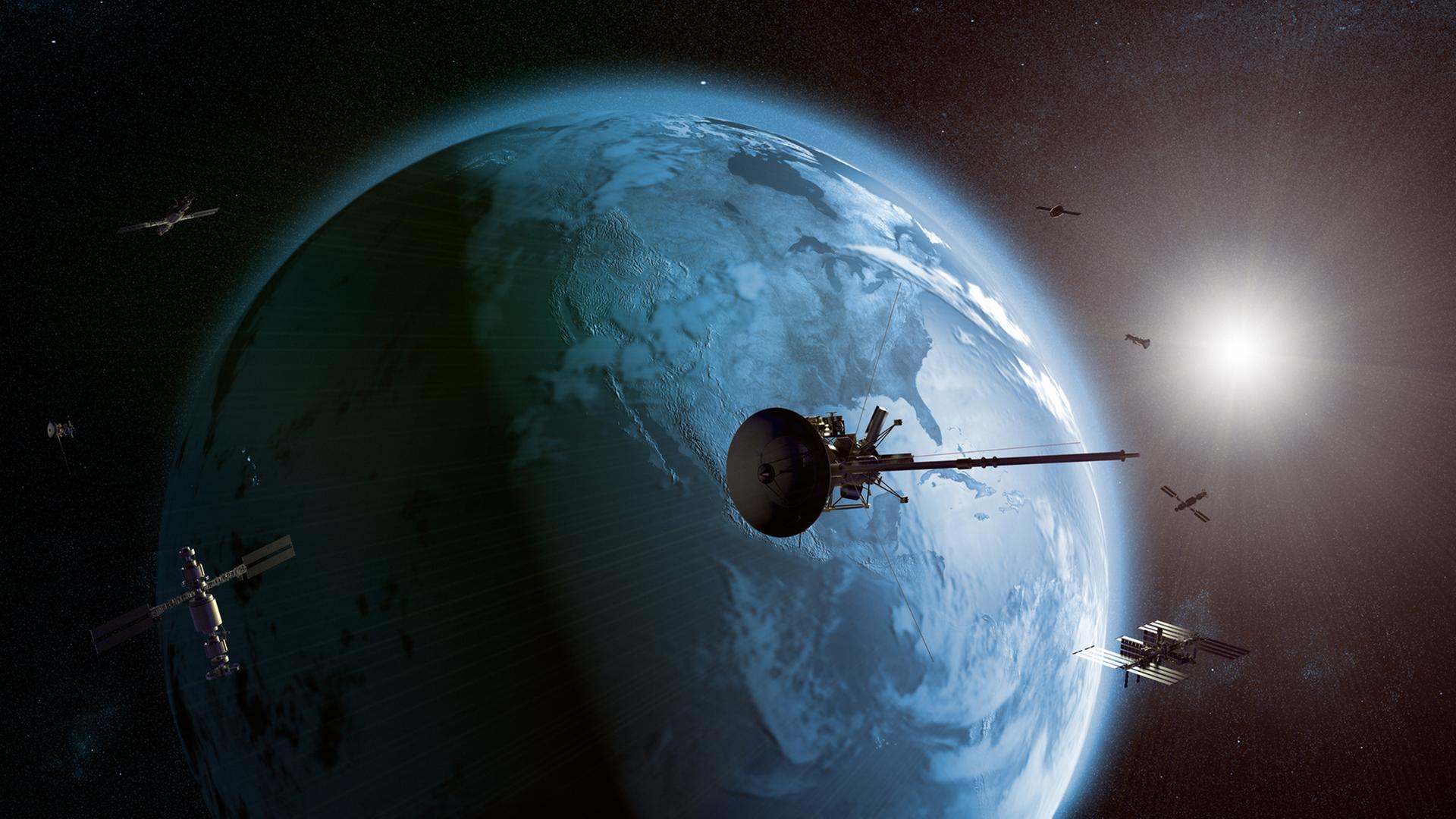 3D eines Satellitennetzwerks, das den Planeten Erde umkreist 3D eines Satellitennetzwerks, das den Planeten Erde umkreist