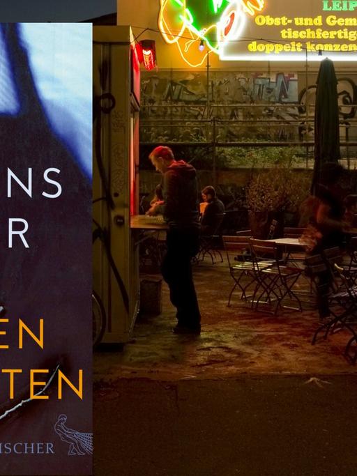 Buchcover von Clemens Meyers "Die stillen Trabanten". Im Hintergrund: Die Karl-Liebknecht-Strasse in der Leipziger Südvorstadt.