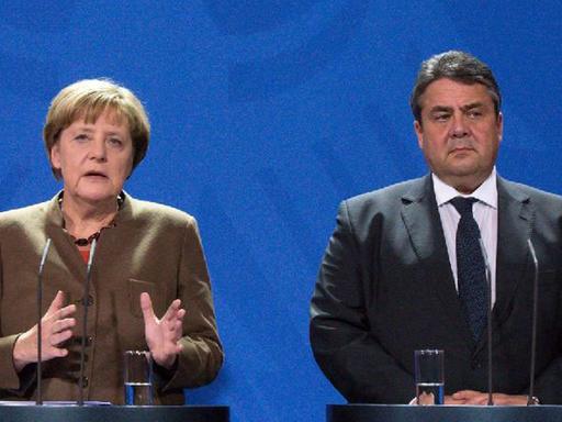 Die CDU-Vorsitzende und Bundeskanzlerin Angela Merkel und der SPD-Vorsitzende und Bundeswirtschaftsminister Sigmar Gabriel.