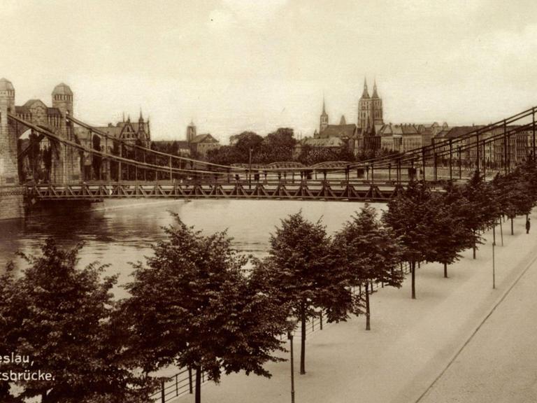Blick auf die Freiheitsbrücke in Breslau, ca. 1930