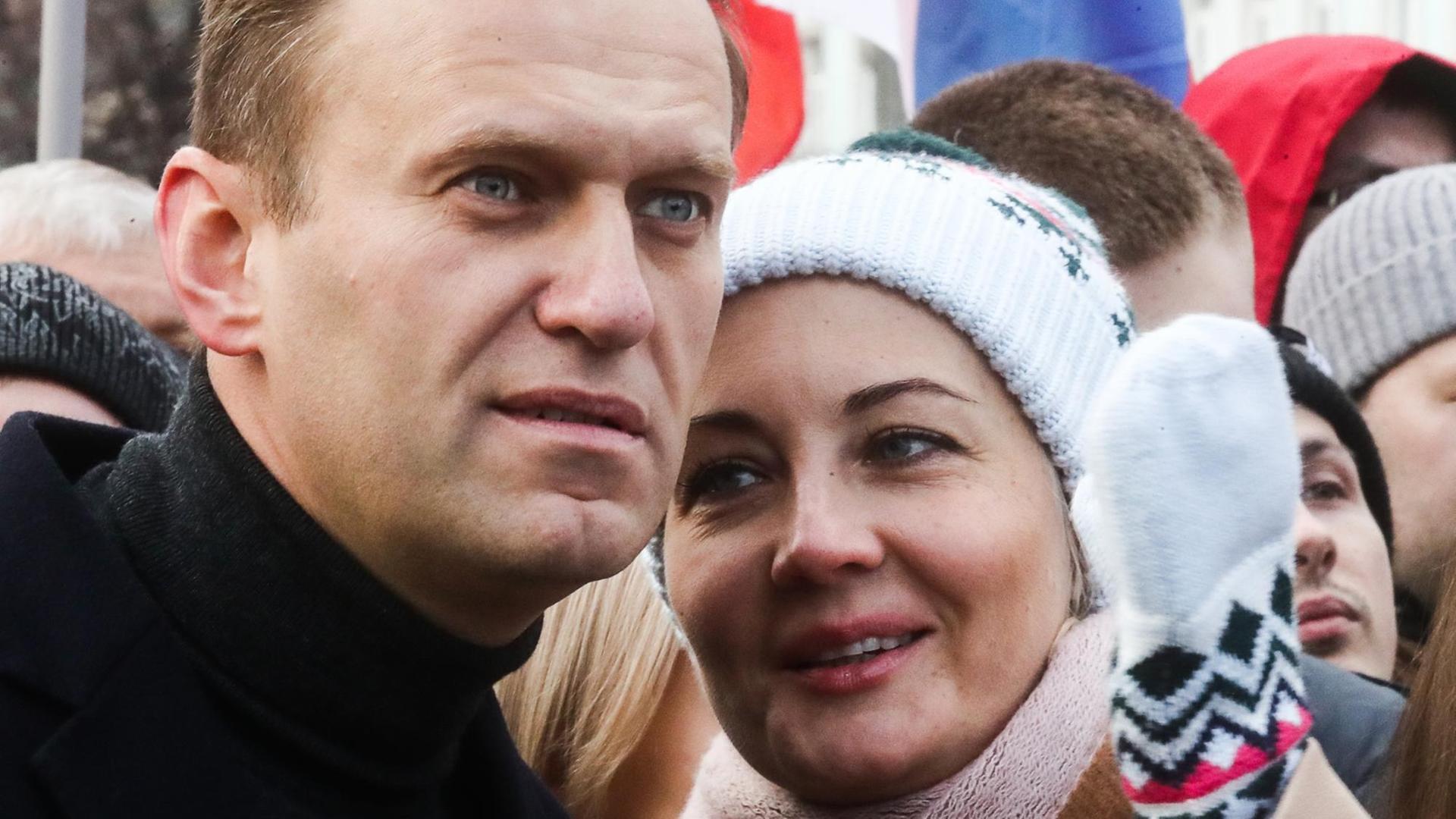 MOSCOW, RUSSIA - FEBRUARY 29, 2020: Opposition activist Alexei Navalny with wife Yulia take part in a memorial march marking the 5th anniversary of the assassination of opposition activist Boris Nemtsov. Boris Nemtsov was shot dead in central Moscow on 27 February 2015. Five men were convicted in 2017 for being hired to murder Nemtsov. Sergei Fadeichev/TASS MOSCOW, RUSSIA - FEBRUARY 29, 2020: Opposition activist Alexei Navalny with wife Yulia take part in a memorial march marking the 5th anniversary of the assassination of opposition activist Boris Nemtsov. Boris Nemtsov was shot dead in central Moscow on 27 February 2015. Five men were convicted in 2017 for being hired to murder Nemtsov. Sergei Fadeichev/TASS