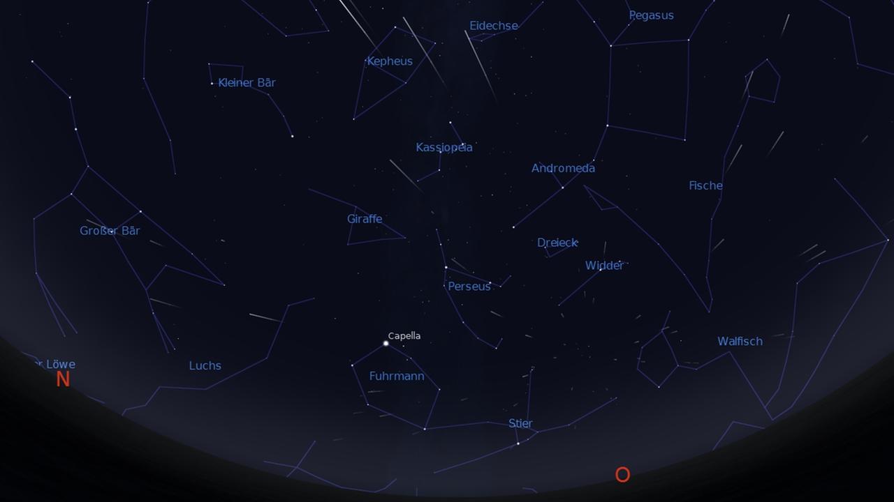 Das Sternbild Perseus steht gegen 2 Uhr früh am Osthimmel Das Sternbild Perseus steht gegen 2 Uhr früh am Osthimmel