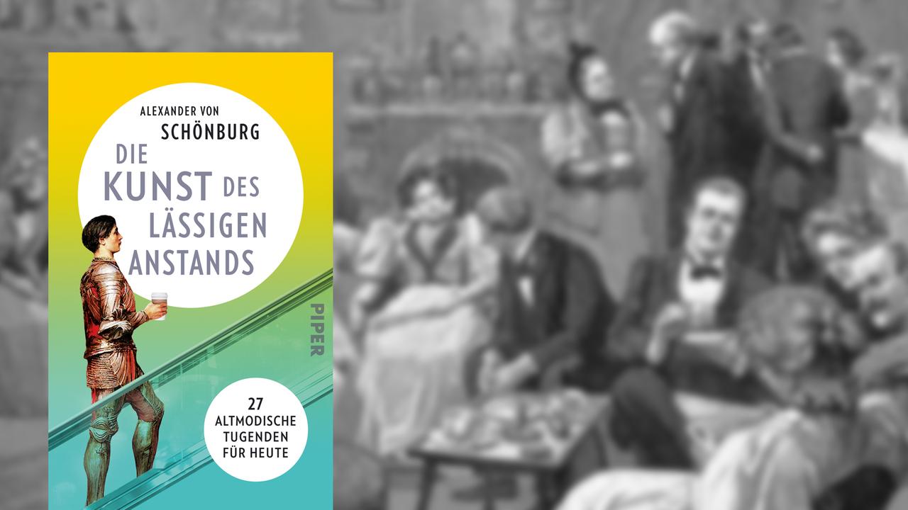 Buchcover vor vor einem verschwommenen Bild einer edlen Gesellschaft. Buchcover vor vor einem verschwommenen Bild einer edlen Gesellschaft.