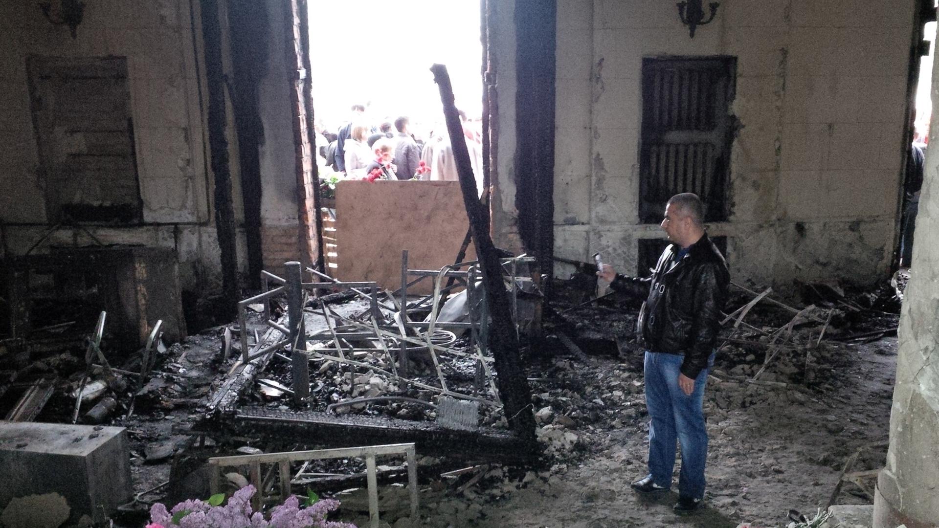 Das ausgebrannte Foyer des Gewerkschaftshauses in Odessa