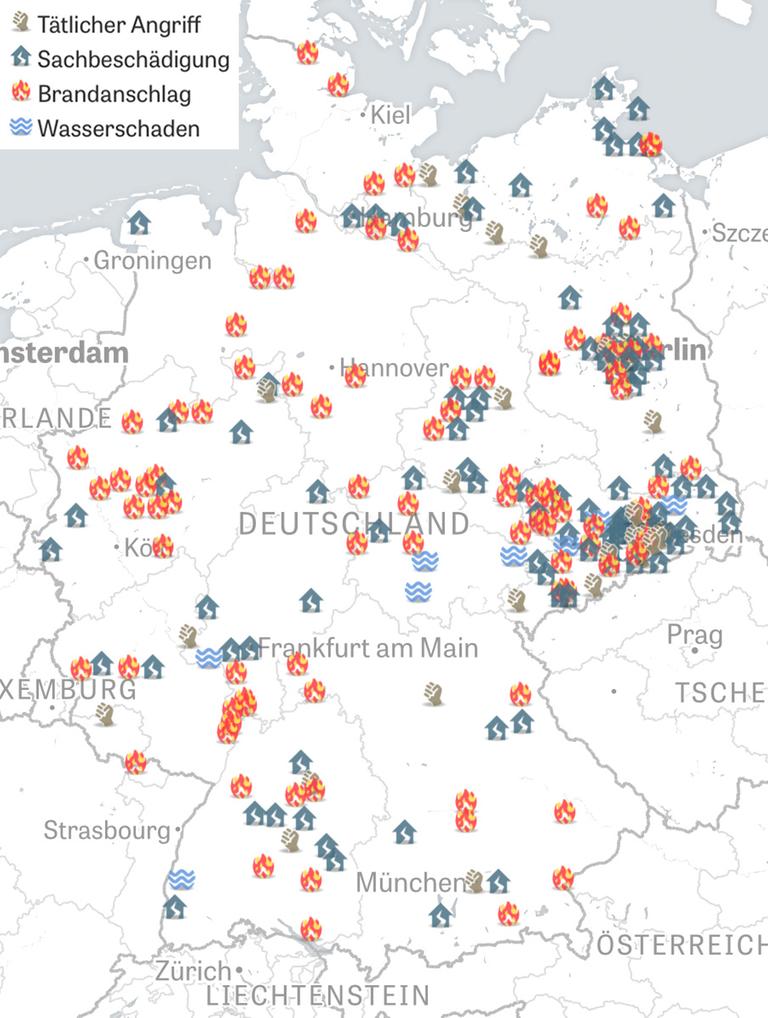 In ganz Deutschland sind zahlreiche Flüchtlingsunterkünfte angegriffen worden (02.12.2015). In ganz Deutschland sind zahlreiche Flüchtlingsunterkünfte angegriffen worden (02.12.2015).