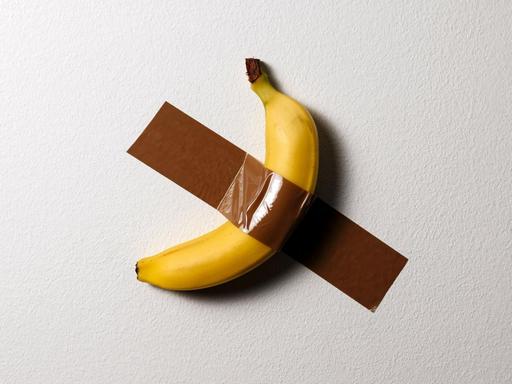 Eine Banane ist mit Klebeband an die Wand geklebt, ähnlich der Installation "Comedian" von Maurizio Cattelan auf der Art Basel.