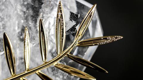 Nicht nur aus purem Gold, sondern auch noch mit Diamanten verziert: so sieht die "Goldene Palme" in diesem Jahr aus. Anlass ist der 70.Geburtstag der Filmfestspiele. Foto: AFP / Fabrice COFFRINI