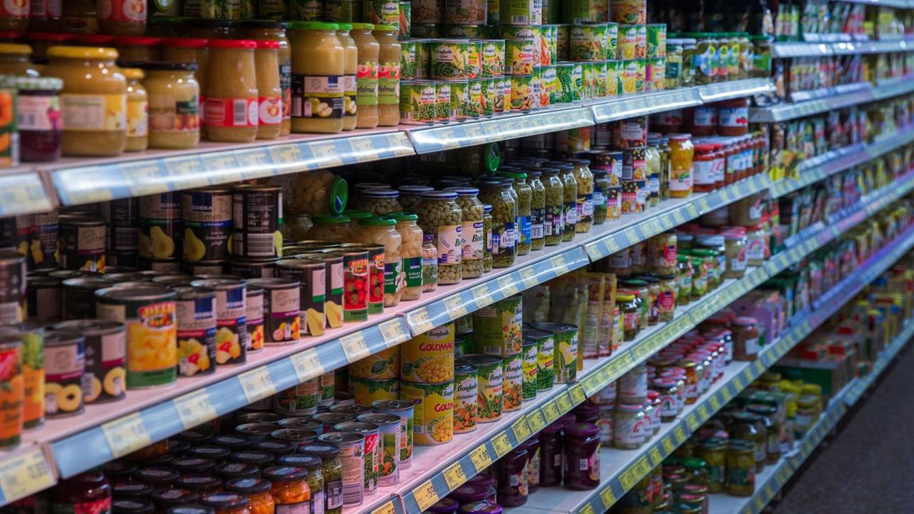 Lebensmittel in einem Verkaufsregal Lebensmittel in einem Verkaufsregal