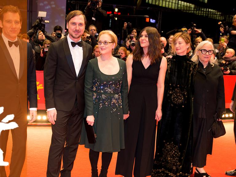 Die Berlinale-Jury: Clive Owen, Lars Eidinger, Jury-Präsidentin Meryl Streep, Malgorzata Szumowska, Alba Rohrwacher, Brigitte Lacombe, Nick James. 