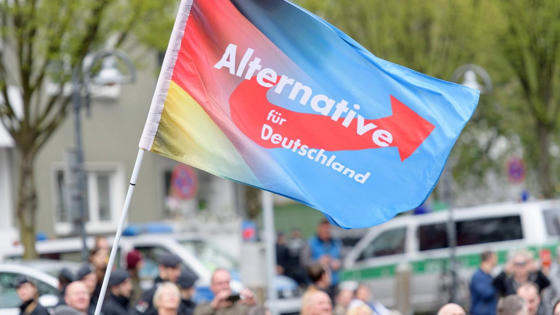 Eine Fahne bei der AfD Wahlkampf-Auftaktveranstaltung in Essen. Eine Fahne bei der AfD Wahlkampf-Auftaktveranstaltung in Essen.