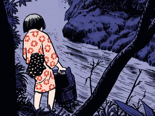 Das Covermotiv des Mangas Rote Blüten zeigt eine Frau im japanischen Kimono von hinten
