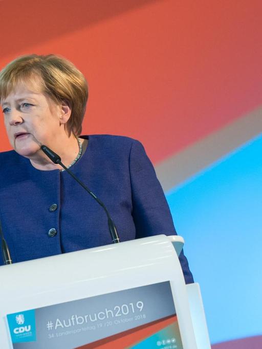 Angela Merkel spricht beim Landesparteitag der CDU Thüringen in Leinefelde-Worbis.